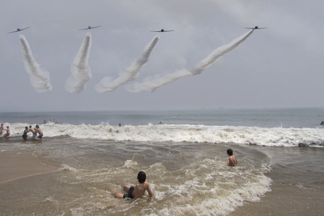 GEICO skydivers and children in surf  Memorial Day Air show, Jones Beach Long Island