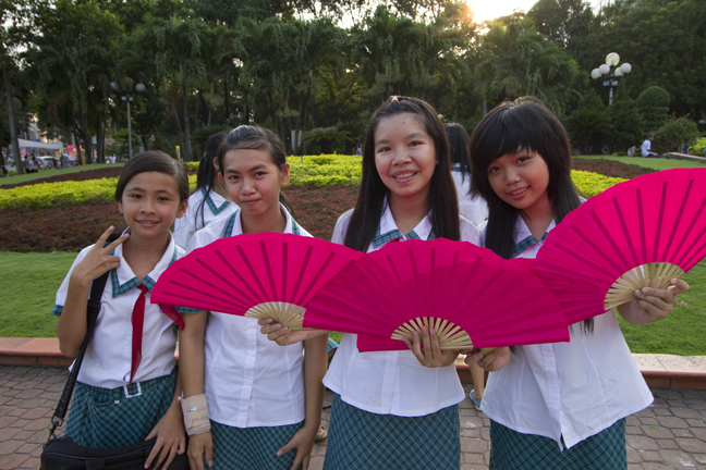 School Girl Fan Dancers, Ho Chi Minh City, Vietnam